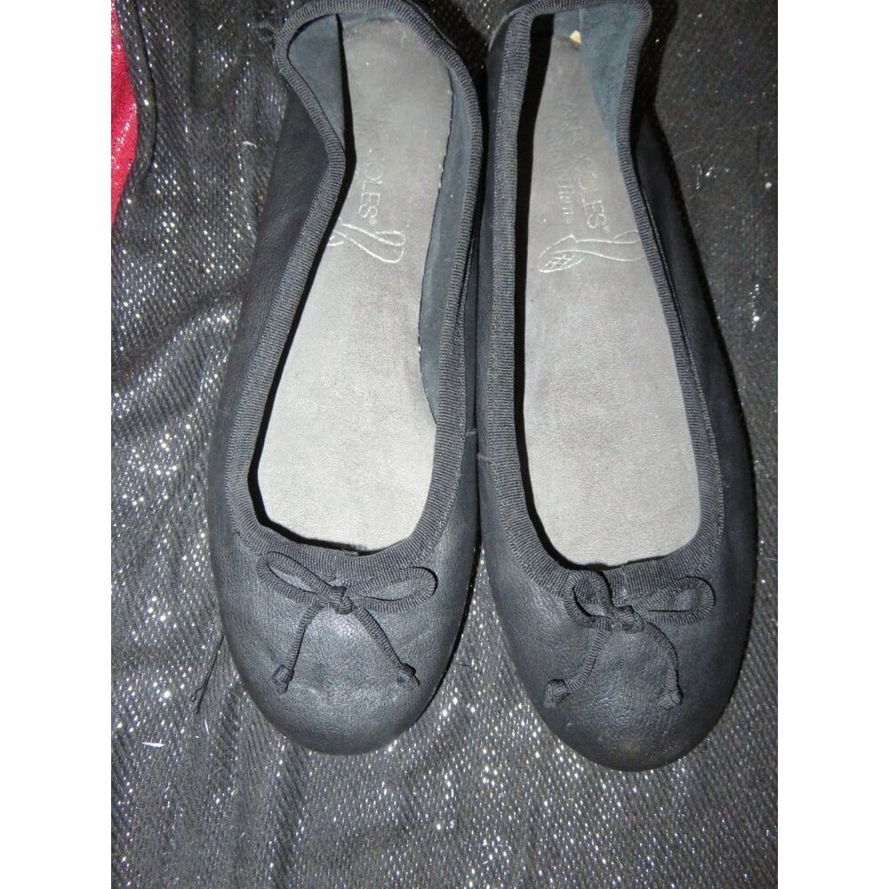 BOGO Aerosoles Black Leather Ballet Flats Comfort Footbed Antifatigue Bow 8.5